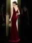 Charming Burgundy Suede Evening Dresses  2020 Trumpet / Mermaid V-Neck Sleeveless Backless Floor-Length / Long Formal Dresses