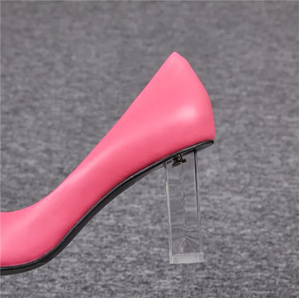 Modest / Simple Fuchsia Office OL Pumps 2020 Leather 6 cm Crystal Thick Heels Pointed Toe Pumps