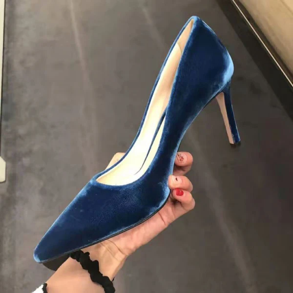 Modest / Simple Ink Blue Office OL Pumps 2020 Suede 6 cm Stiletto Heels Pointed Toe Pumps