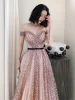 Sexy Blushing Pink Sequins Pearl Prom Dresses 2021 A-Line / Princess ...