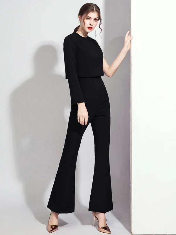 Fashion Black Jumpsuit Evening Dresses  2021 Scoop Neck Backless Formal Dresses