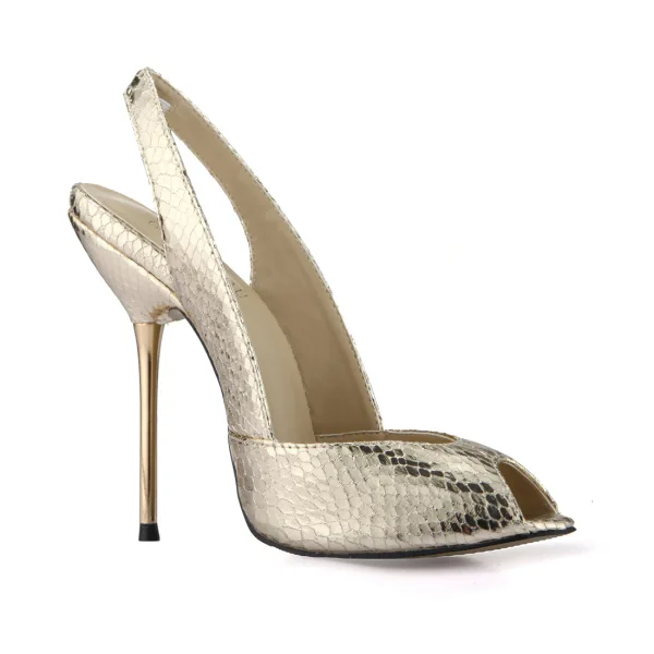 Chic / Beautiful Black Street Wear Slingbacks Womens Sandals 2020 Snakeskin Print 11 cm Stiletto Heels Open / Peep Toe Sandals