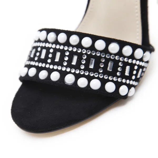 Chic / Belle Noire Rendez-vous Sandales Femme 2020 Faux Diamant Daim 8 cm Talons Aiguilles Peep Toes / Bout Ouvert Sandales