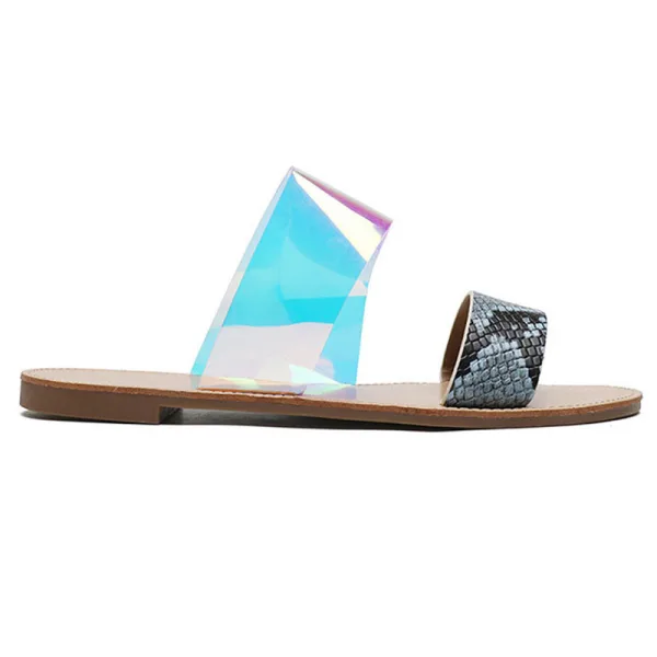 Mode Multi-Couleurs Désinvolte Été Plate Pantoufle & Tongs 2020 Motif Peau De Serpent Peep Toes / Bout Ouvert Plat Chaussures Femmes