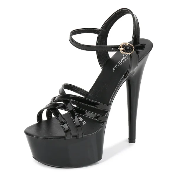 Chic / Beautiful Black Rave Club Womens Sandals 2020 Ankle Strap 15 cm Stiletto Heels Open / Peep Toe Sandals