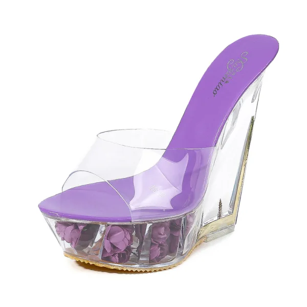 Transparent Yellow Rave Club Womens Sandals 2020 15 cm Wedges Open / Peep Toe Sandals