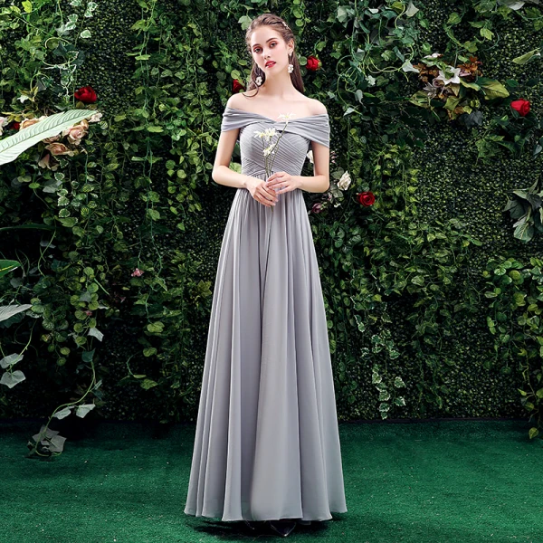 long grey bridesmaid dresses Simple Silver Grey Spaghetti Straps Side Slit Long Bridesmaid Dresses ,  MRB0001 main image 1