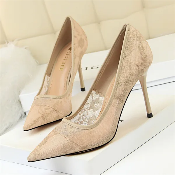 Fine Elfenben Brudesko 2018 Blonder 10 cm Stiletthæler Spisse Bryllup Pumps