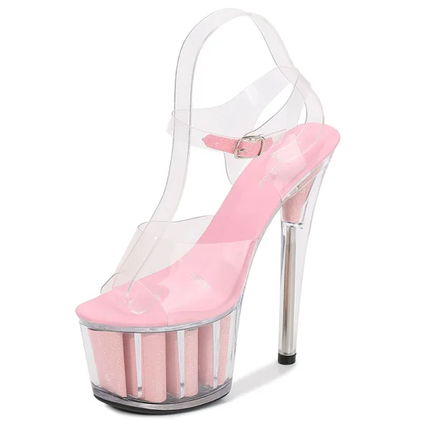 Sexy Silver Rave Club Womens Shoes 2020 Ankle Strap 17 cm Stiletto Heels Open / Peep Toe Sandals