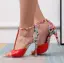 Chic / Beautiful Red Outdoor / Garden Floral Womens Sandals 2020 T-Strap 10 cm Stiletto Heels Open / Peep Toe Sandals