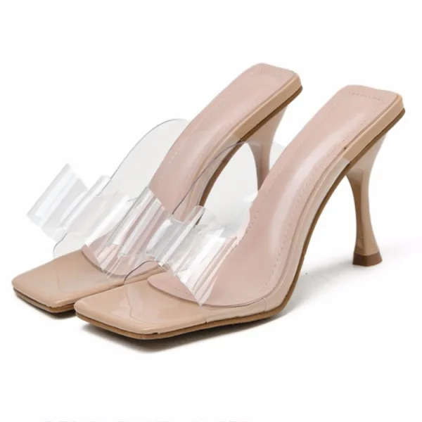 Transparent Beige Désinvolte Noeud Sandales Femme 2020 9 cm Talons Aiguilles Peep Toes / Bout Ouvert Sandales