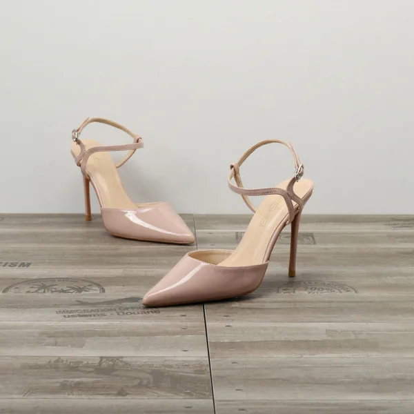Fashion Black Street Wear Womens Sandals 2020 Patent Leather Ankle Strap 10 cm Stiletto Heels Pointed Toe Sandals