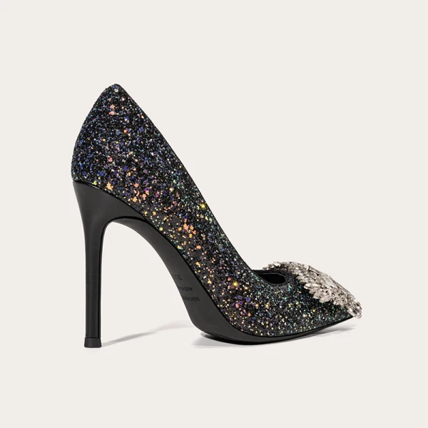 Scintillantes Noire Soirée Paillettes Faux Diamant Escarpins 2021 Cuir 10 cm Talons Aiguilles À Bout Pointu Escarpins Talons Hauts