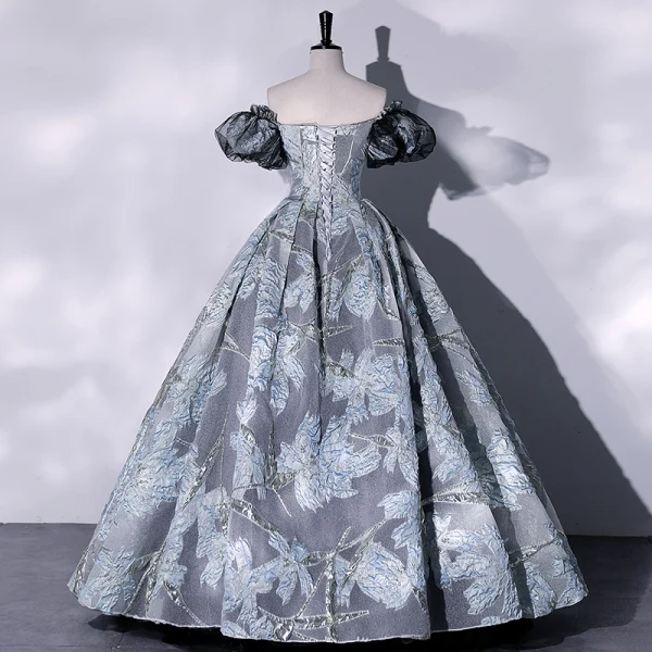 Chic / Belle Gris Robe De Bal 2022 Bustier Gonflée Manches Courtes Paillettes Dos Nu Longue Robe De Ceremonie