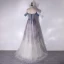 Chic / Beautiful Grey Sky Blue Beading Sequins Prom Dresses 2024 A-Line / Princess Off-The-Shoulder Sleeveless Backless Floor-Length / Long Prom Formal Dresses