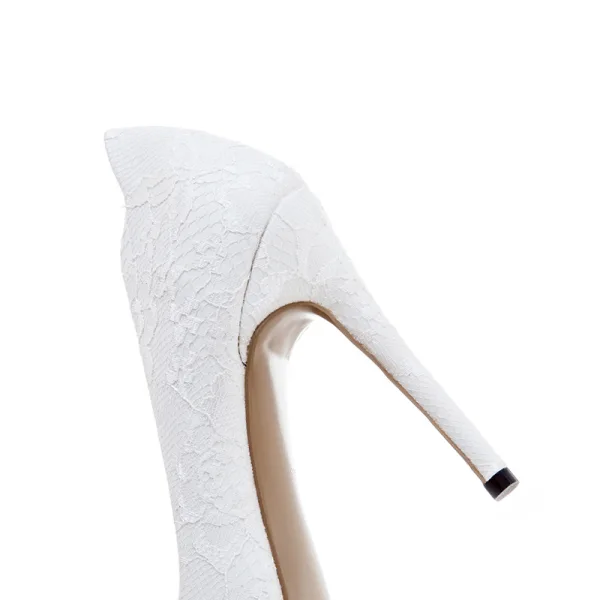 Charming White Wedding Shoes 2020 Rhinestone Lace Flower 12 cm Stiletto Heels Open / Peep Toe Wedding Pumps