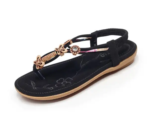 Bohemia Roman Black Beach Slipper & Flip flops 2020 Open / Peep Toe Flat Womens Shoes
