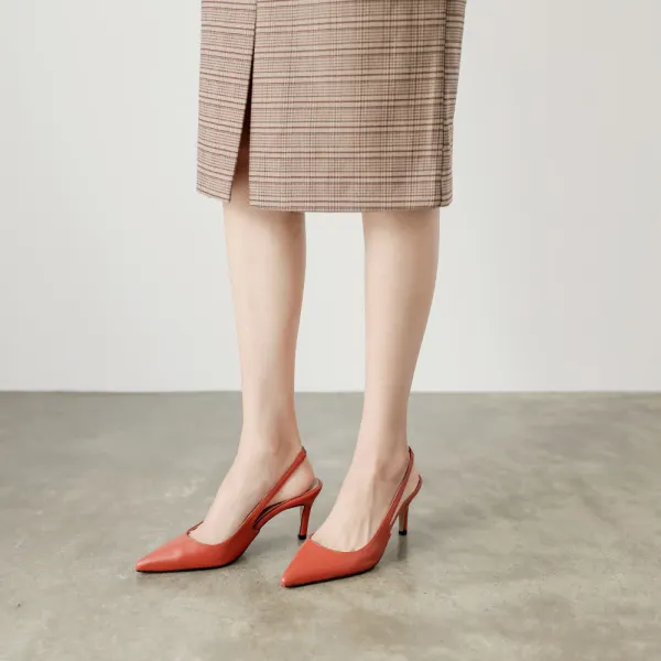 Simple Noire Bureau OL Slingbacks Sandales Femme 2020 10 cm Talons Aiguilles À Bout Pointu Sandales