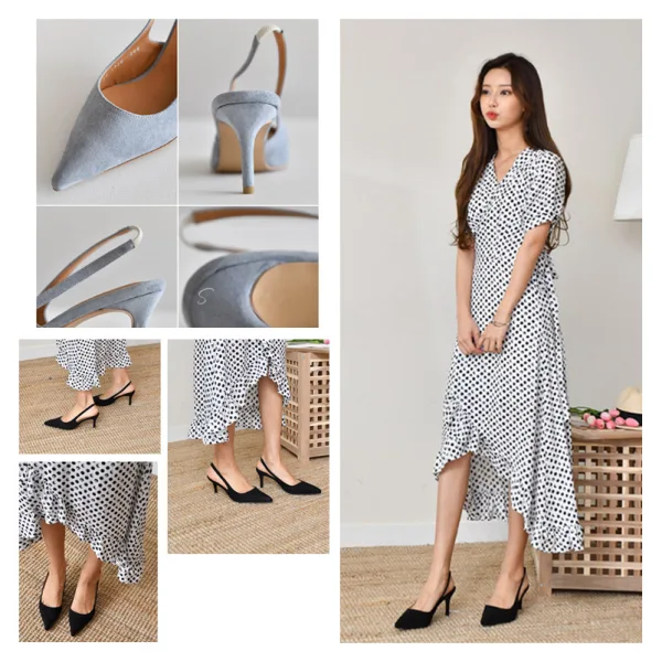 Simple Noire Bureau OL Slingbacks Sandales Femme 2020 Daim 8 cm Talons Aiguilles À Bout Pointu Sandales