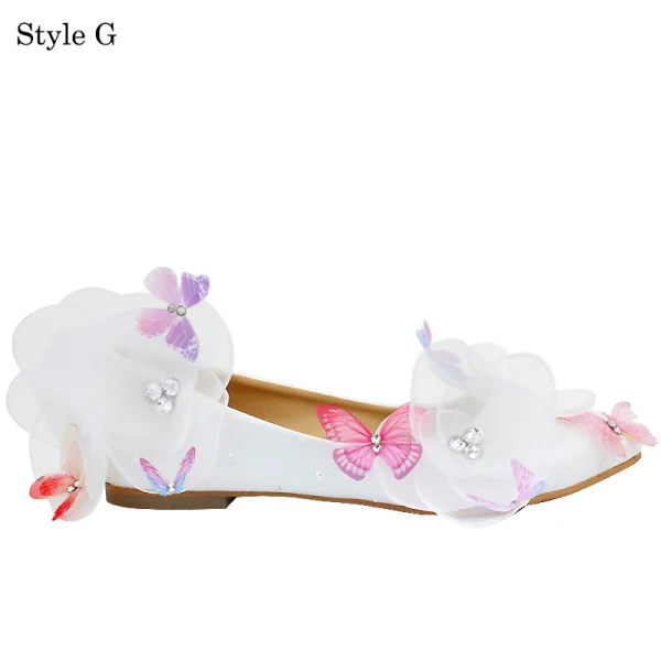 Chic / Beautiful White Wedding Shoes 2018 Leather Butterfly Flower Rhinestone 14 cm Stiletto Heels Pointed Toe Wedding Pumps