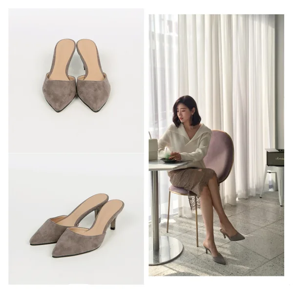 Chic / Beautiful Grey Casual Suede Womens Sandals 2020 6 cm Stiletto Heels Pointed Toe Sandals