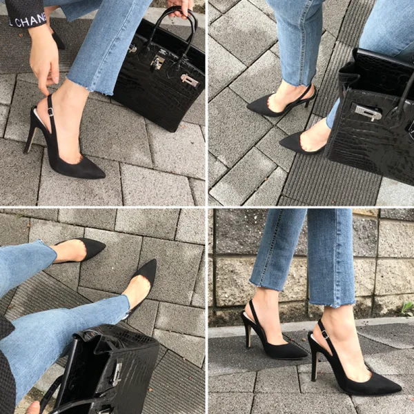Simple Orange Désinvolte Été Slingbacks Sandales Femme 2020 Daim 10 cm Talons Aiguilles À Bout Pointu Sandales