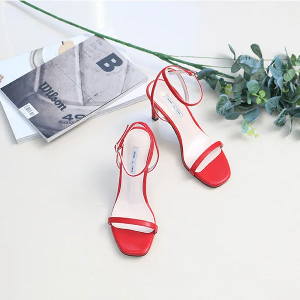 Modest / Simple White Street Wear Summer Womens Sandals 2020 Ankle Strap 10 cm Stiletto Heels Open / Peep Toe Sandals