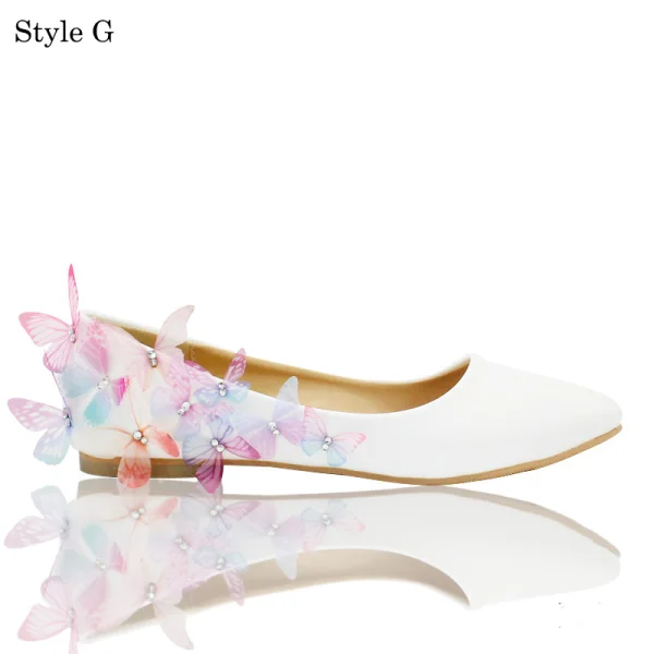 Chic / Beautiful White Wedding Shoes 2018 Leather Butterfly Rhinestone 14 cm Stiletto Heels Round Toe Wedding Pumps