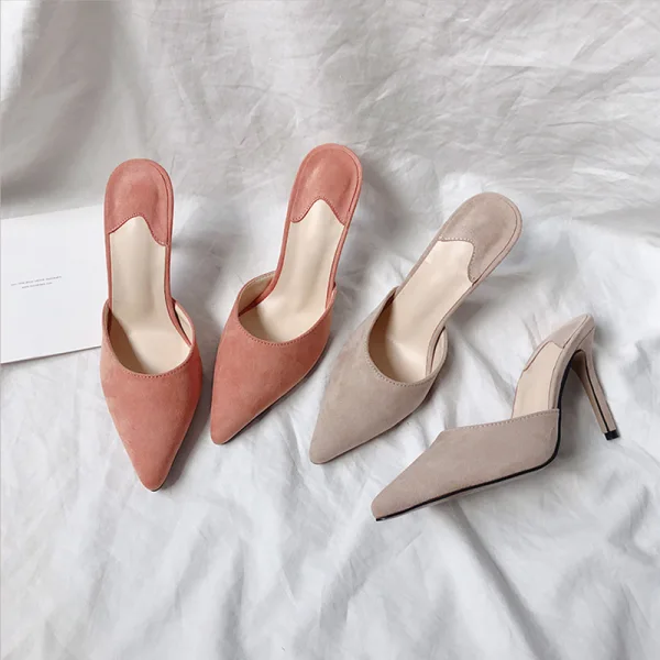 Chic / Beautiful Tan Summer Street Wear Womens Sandals 2020 Suede 10 cm Stiletto Heels Pointed Toe Sandals