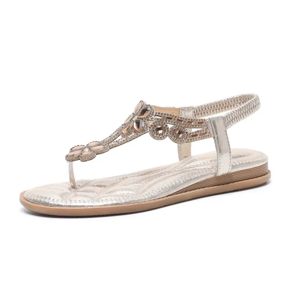 Bohemia Summer Gold Beach Rhinestone Slipper & Flip flops 2020 Open / Peep Toe Flat Womens Shoes