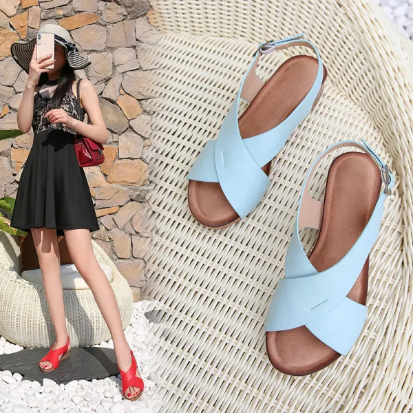 Romersk Sommar Aprikos / Beige Stranden Sandaler Dam 2020 4 cm Kilklackar Låg Klack Peep Toe Sandaler