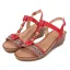 Vintage / Originale Bohême Été Rouge Plage Sandales Femme 2020 T-Strap 4 cm Compensées Talon Bas Peep Toes / Bout Ouvert Sandales