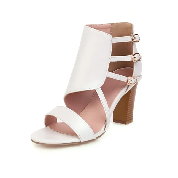 Proste / Simple Czarne Lato Przypadkowy Sandały Damskie 2020 8 cm Grubym Obcasie Peep Toe Sandały