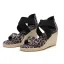 Schöne Braun Strassenmode Leopardenmuster Sandalen Damen 2020 8 cm Keilabsatz Peeptoes Sandaletten