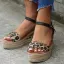 Erschwinglich Schwarz Strassenmode Zebramuster Sandalen Damen 2020 5 cm Keilabsatz Peeptoes Sandaletten