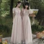 Modest / Simple Blushing Pink Bridesmaid Dresses 2021 A-Line / Princess Scoop Neck Short Sleeve Backless Floor-Length / Long Wedding Party Dresses