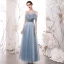 Modern / Fashion Sky Blue Star Sequins Bridesmaid Dresses 2021 A-Line / Princess Off-The-Shoulder Short Sleeve Backless Floor-Length / Long Wedding Party Dresses