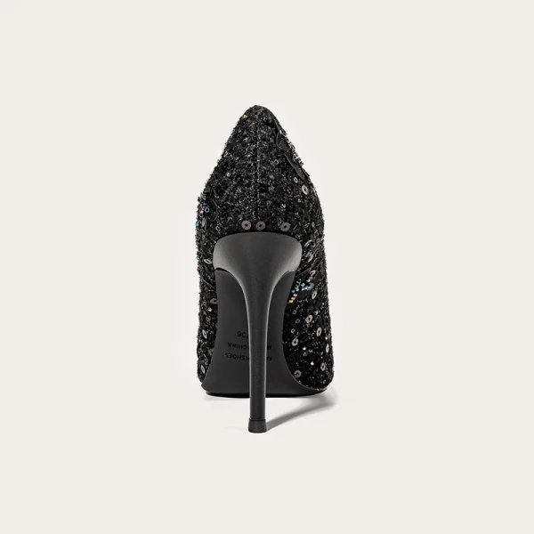 Charmant Noire Soirée Paillettes Escarpins 2021 10 cm Talons Aiguilles Cuir À Bout Pointu Escarpins Talons Hauts