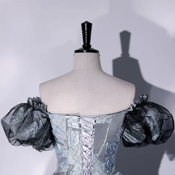 Chic / Belle Gris Robe De Bal 2022 Bustier Gonflée Manches Courtes Paillettes Dos Nu Longue Robe De Ceremonie