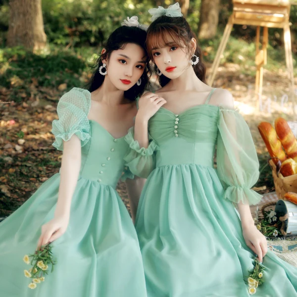 floor length bridesmaid mint green dresses Mint Green Unique A-Line Simple Evening Dresses Long Sleeves Prom Dresses main image 1