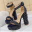 Sexy Schwarz Cocktail Sandalen Damen 2020 Denim Knöchelriemen 13 cm Thick Heels Peeptoes Sandaletten