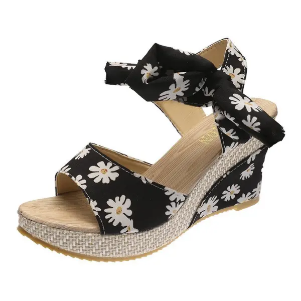 Fashion Summer Red Beach Womens Sandals 2020 Floral Bow 7 cm Wedges Platform Open / Peep Toe Sandals