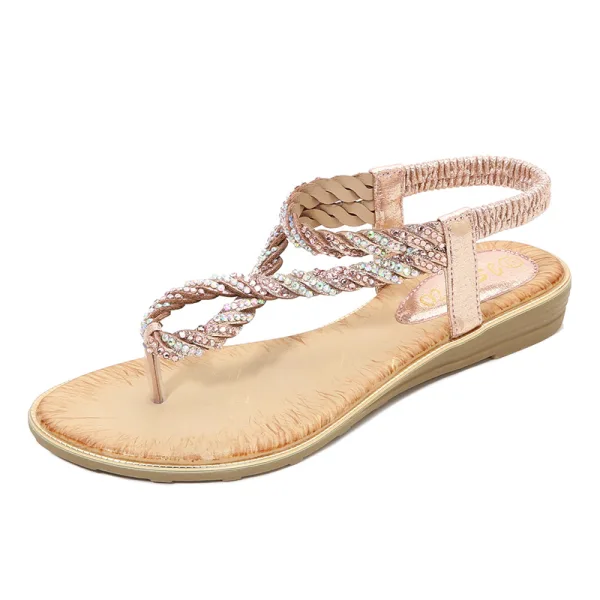 Fine Sølv Strand Flate Sandaler Dame 2020 Rhinestone Peep Toe Sandaler