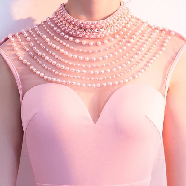 Elegant Rosa Selskabskjoler 2018 Havfrue Beading Perle Rhinestone Scoop Neck Ærmeløs Lange Kjoler