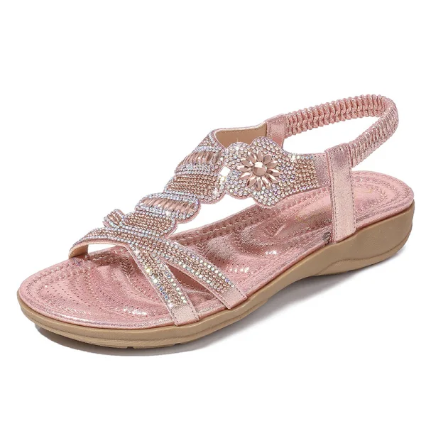 Fashion Summer Gold Street Wear Flat Womens Sandals 2020 Rhinestone Open / Peep Toe Sandals