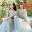Modest / Simple Sage Green Ruffle Bridesmaid Dresses 2021 A-Line / Princess V-Neck Short Sleeve Backless Floor-Length / Long Wedding Party Dresses