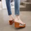 Sexy Transparent Braun Sommer Freizeit Sandalen Damen 2020 Strass 6 cm Keilabsatz Plateau Peeptoes Sandaletten