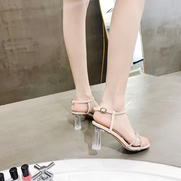 Charming Burgundy Cocktail Party Womens Sandals 2020 Ankle Strap Rhinestone 5 cm Stiletto Heels Open / Peep Toe Sandals