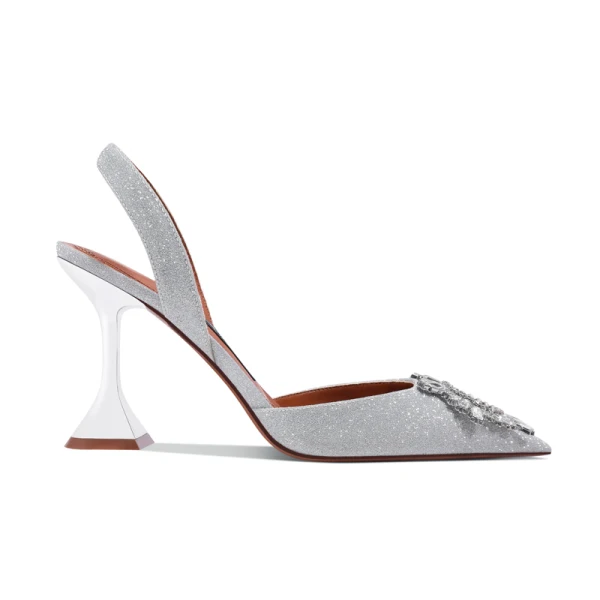 Charmant Ivoire Faux Diamant Slingbacks Chaussure De Mariée 2020 Cuir 8 cm Talons Aiguilles À Bout Pointu Mariage Sandales