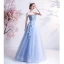 Modern / Fashion Sky Blue Lace Flower Prom Dresses Backless 2021 A-Line / Princess Strapless Sleeveless Floor-Length / Long Formal Dresses